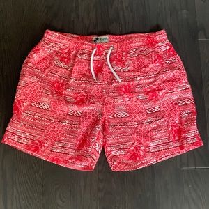 Red Tropical Men’s Swim Trunks